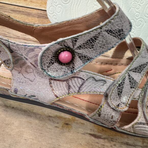 Spring Step L'Artiste Womens Pink Metallic Leather Open Toe Comfort Sandals 42 - Picture 9 of 11